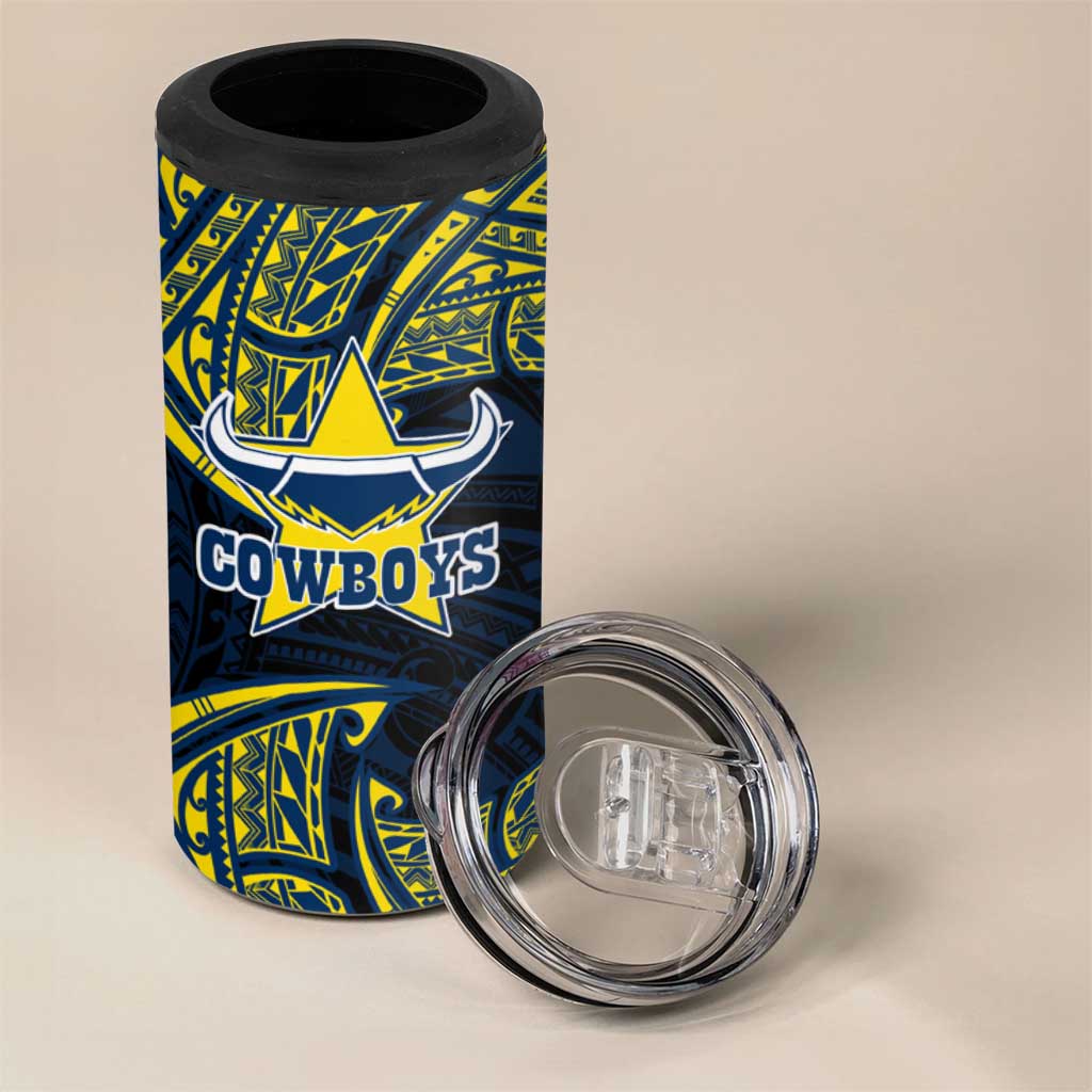 Personalized North Queensland Cowboys 4 in 1 Can Cooler Tumbler Polynesian Tribal Pattern Style