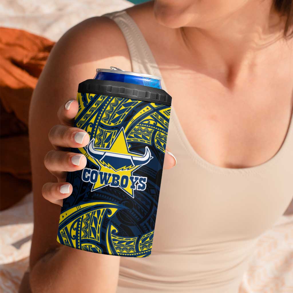 Personalized North Queensland Cowboys 4 in 1 Can Cooler Tumbler Polynesian Tribal Pattern Style