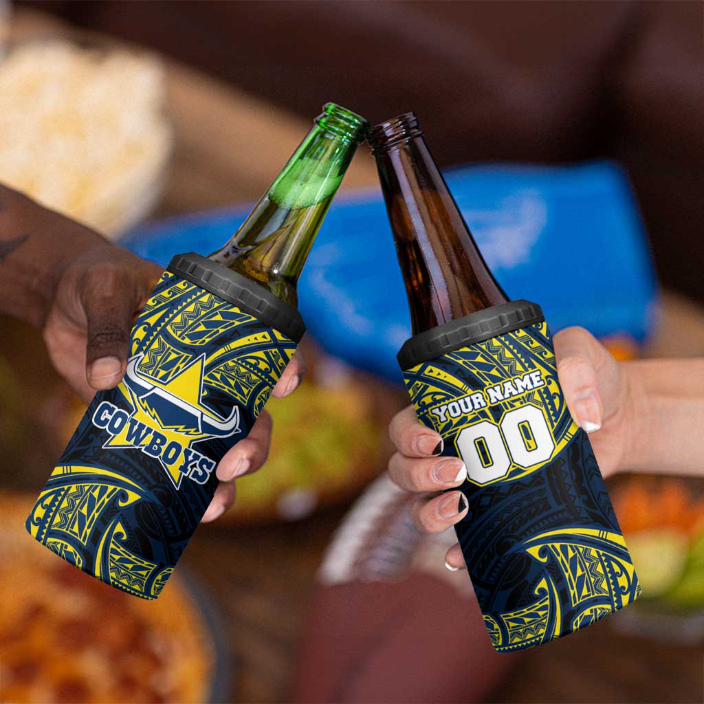 Personalized North Queensland Cowboys 4 in 1 Can Cooler Tumbler Polynesian Tribal Pattern Style