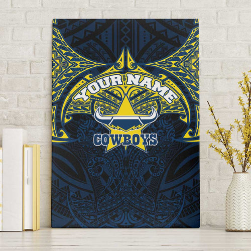 Personalized North Queensland Cowboys Canvas Wall Art Polynesian Tribal Pattern Style