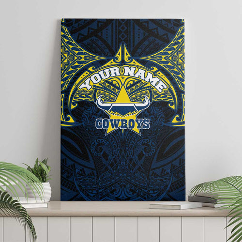 Personalized North Queensland Cowboys Canvas Wall Art Polynesian Tribal Pattern Style