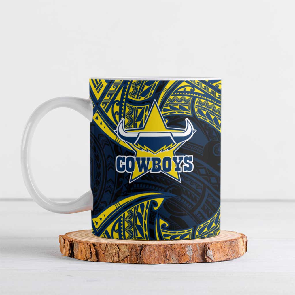 Personalized North Queensland Cowboys Ceramic Mug Polynesian Tribal Pattern Style