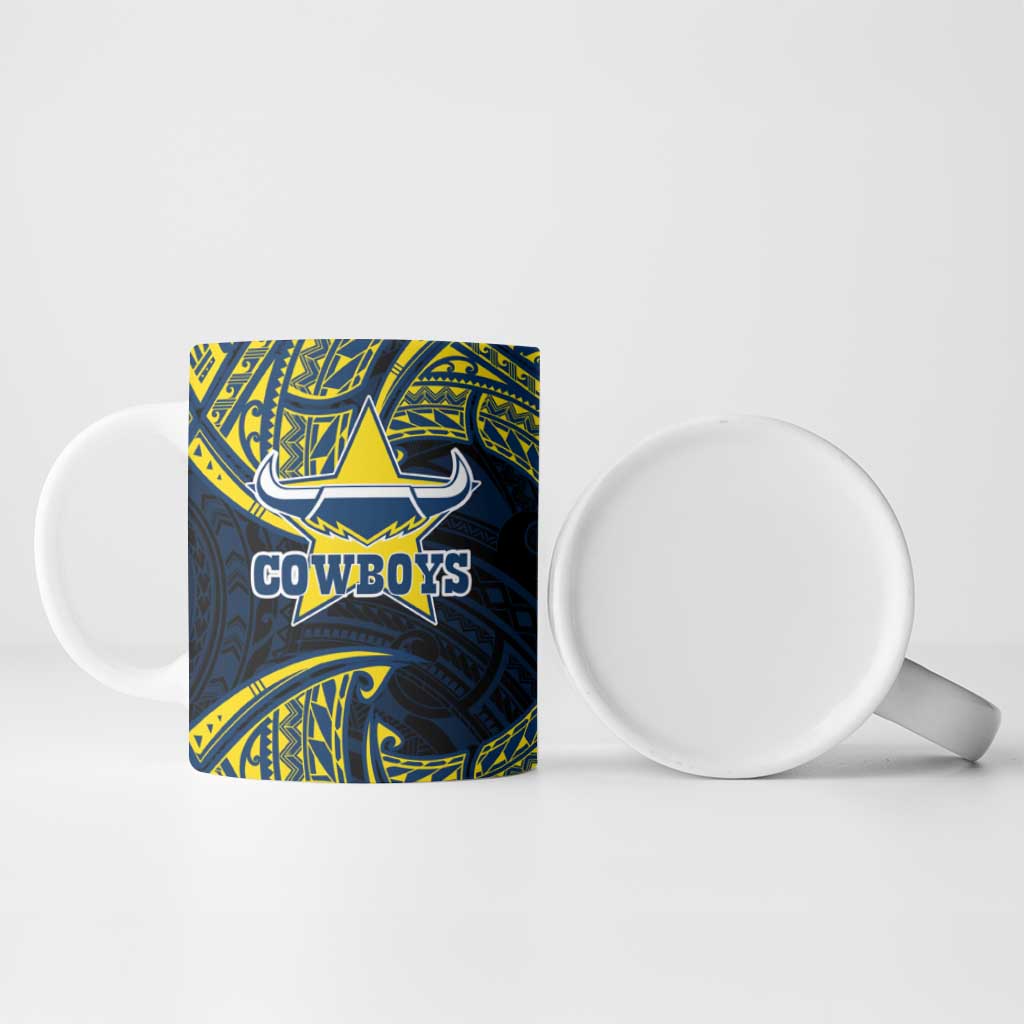 Personalized North Queensland Cowboys Ceramic Mug Polynesian Tribal Pattern Style