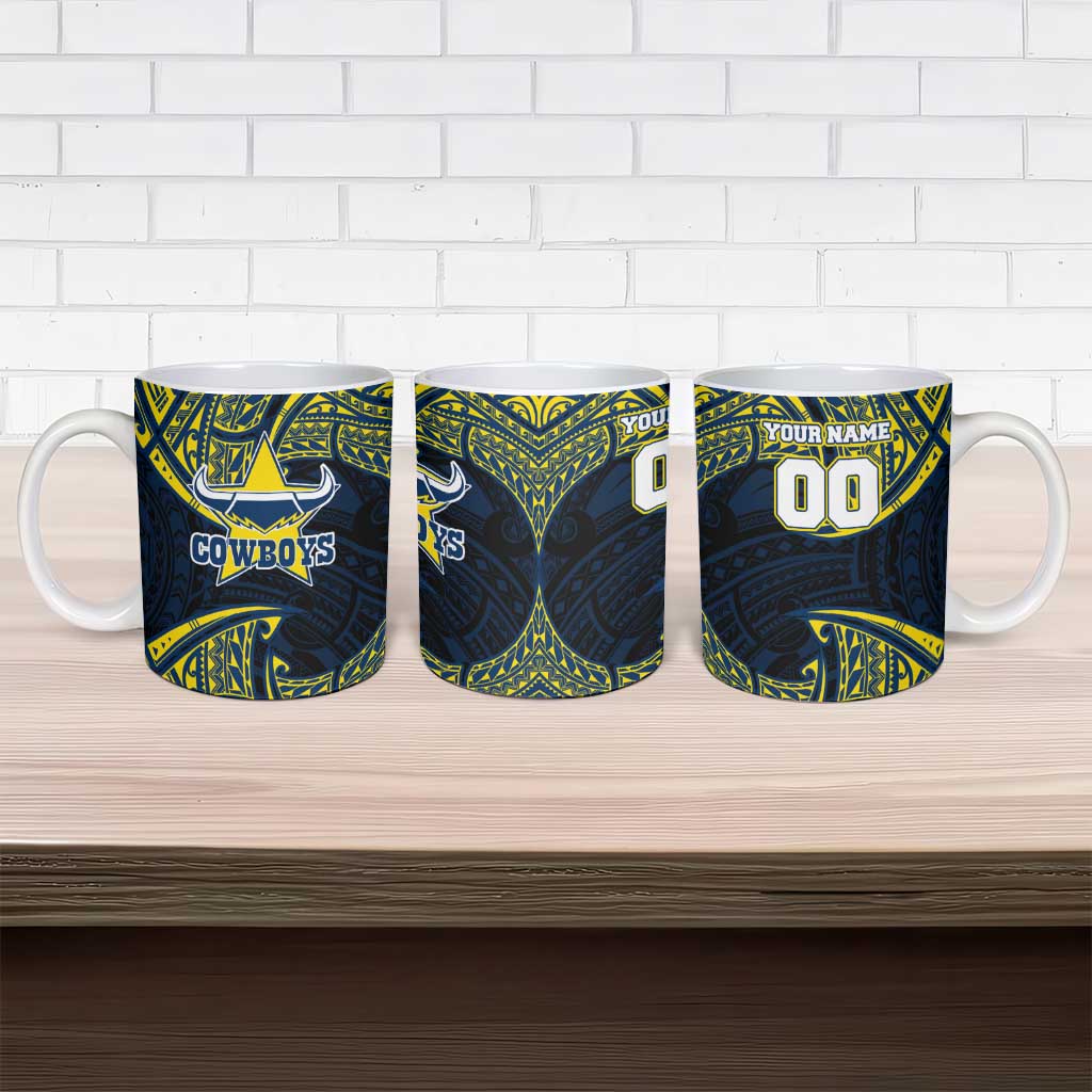Personalized North Queensland Cowboys Ceramic Mug Polynesian Tribal Pattern Style