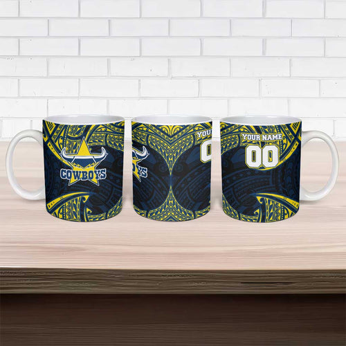 Personalized North Queensland Cowboys Ceramic Mug Polynesian Tribal Pattern Style