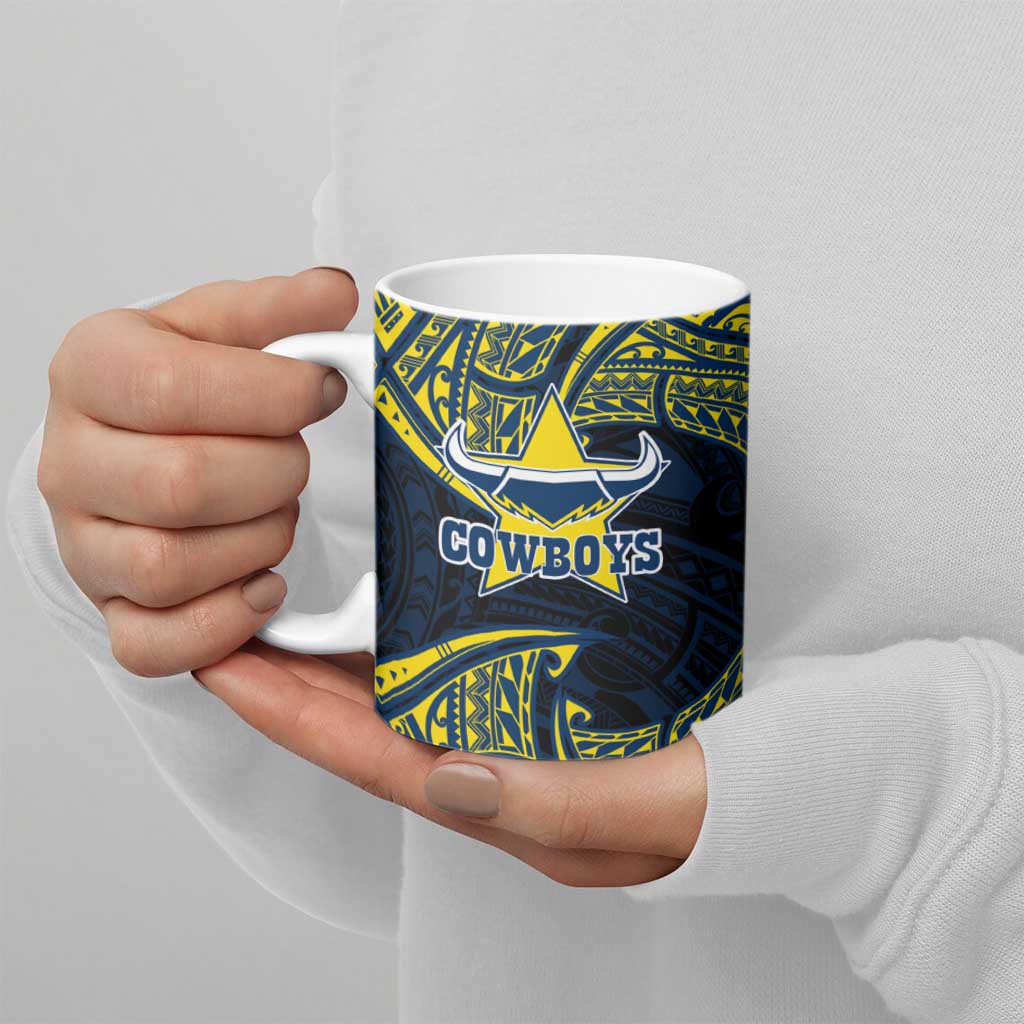 Personalized North Queensland Cowboys Ceramic Mug Polynesian Tribal Pattern Style