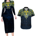 Personalized North Queensland Cowboys Couples Matching Long Sleeve Bodycon Dress and Hawaiian Shirt Polynesian Tribal Pattern Style