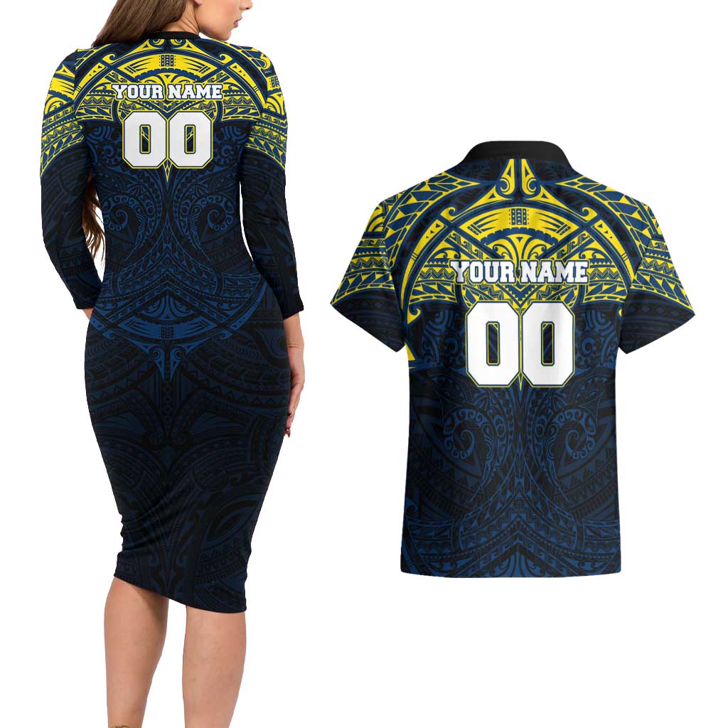 Personalized North Queensland Cowboys Couples Matching Long Sleeve Bodycon Dress and Hawaiian Shirt Polynesian Tribal Pattern Style
