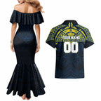 Personalized North Queensland Cowboys Couples Matching Mermaid Dress and Hawaiian Shirt Polynesian Tribal Pattern Style