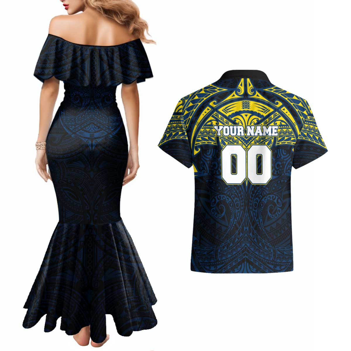 Personalized North Queensland Cowboys Couples Matching Mermaid Dress and Hawaiian Shirt Polynesian Tribal Pattern Style