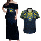 Personalized North Queensland Cowboys Couples Matching Off Shoulder Maxi Dress and Hawaiian Shirt Polynesian Tribal Pattern Style