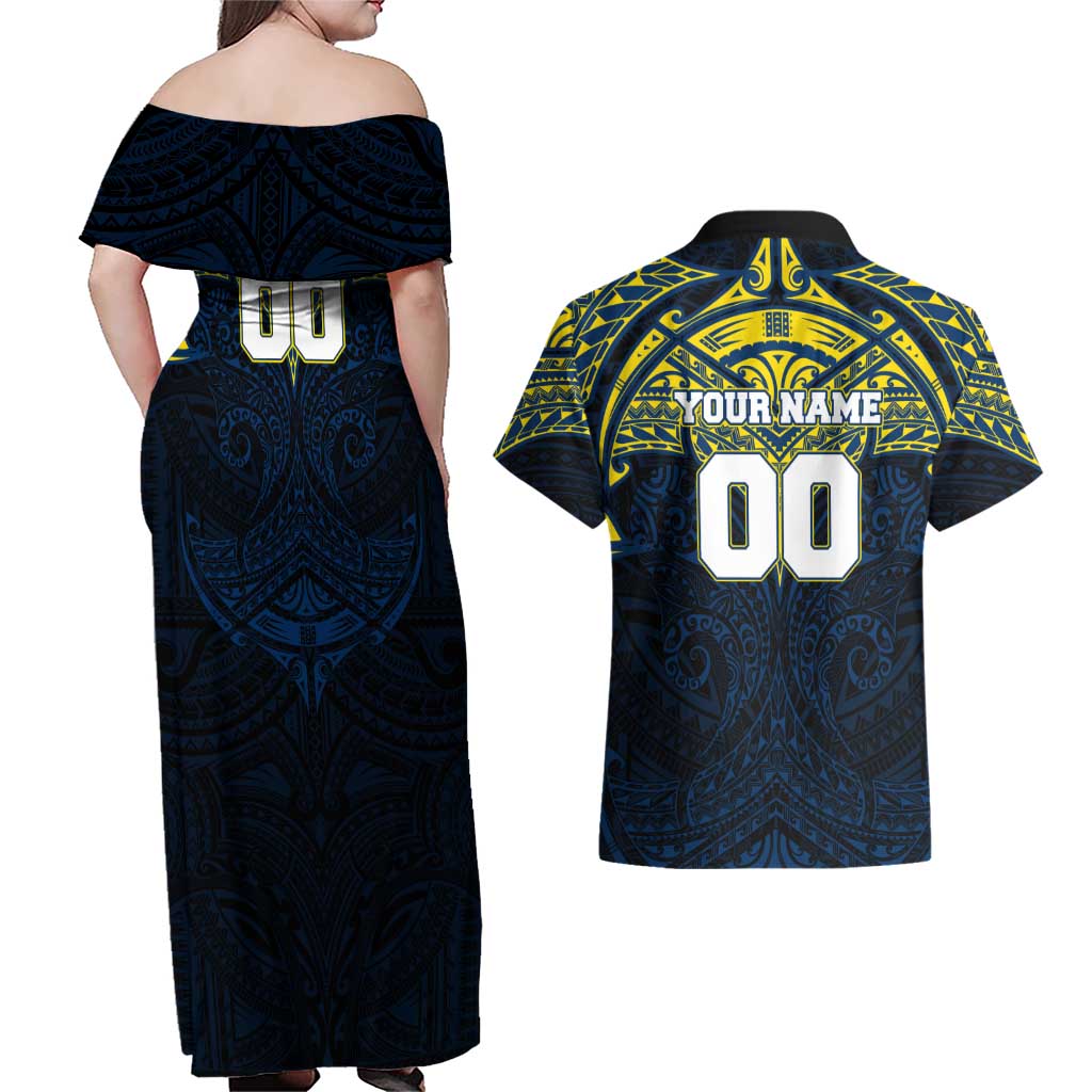 Personalized North Queensland Cowboys Couples Matching Off Shoulder Maxi Dress and Hawaiian Shirt Polynesian Tribal Pattern Style