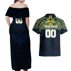 Personalized North Queensland Cowboys Couples Matching Off Shoulder Maxi Dress and Hawaiian Shirt Polynesian Tribal Pattern Style