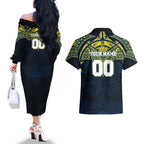 Personalized North Queensland Cowboys Couples Matching Off The Shoulder Long Sleeve Dress and Hawaiian Shirt Polynesian Tribal Pattern Style