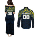 Personalized North Queensland Cowboys Couples Matching Puletasi and Long Sleeve Button Shirt Polynesian Tribal Pattern Style