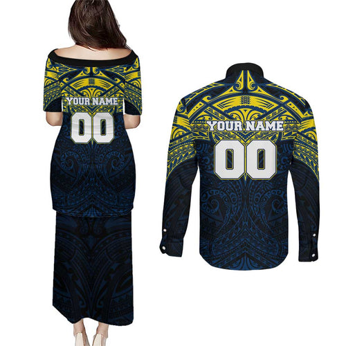 Personalized North Queensland Cowboys Couples Matching Puletasi and Long Sleeve Button Shirt Polynesian Tribal Pattern Style