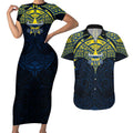Personalized North Queensland Cowboys Couples Matching Short Sleeve Bodycon Dress and Hawaiian Shirt Polynesian Tribal Pattern Style