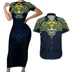 Personalized North Queensland Cowboys Couples Matching Short Sleeve Bodycon Dress and Hawaiian Shirt Polynesian Tribal Pattern Style