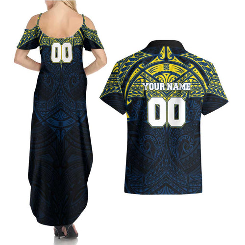 Personalized North Queensland Cowboys Couples Matching Summer Maxi Dress and Hawaiian Shirt Polynesian Tribal Pattern Style
