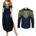 Personalized North Queensland Cowboys Couples Matching Summer Maxi Dress and Long Sleeve Button Shirt Polynesian Tribal Pattern Style