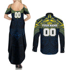 Personalized North Queensland Cowboys Couples Matching Summer Maxi Dress and Long Sleeve Button Shirt Polynesian Tribal Pattern Style