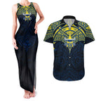 Personalized North Queensland Cowboys Couples Matching Tank Maxi Dress and Hawaiian Shirt Polynesian Tribal Pattern Style