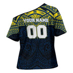 Personalized North Queensland Cowboys Cross Shoulder Shirt Polynesian Tribal Pattern Style