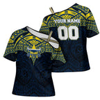 Personalized North Queensland Cowboys Cross Shoulder Shirt Polynesian Tribal Pattern Style