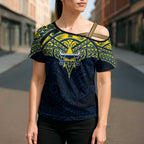 Personalized North Queensland Cowboys Cross Shoulder Shirt Polynesian Tribal Pattern Style