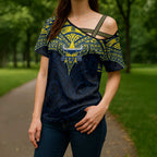 Personalized North Queensland Cowboys Cross Shoulder Shirt Polynesian Tribal Pattern Style
