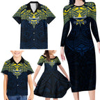 Personalized North Queensland Cowboys Family Matching Long Sleeve Bodycon Dress and Hawaiian Shirt Polynesian Tribal Pattern Style