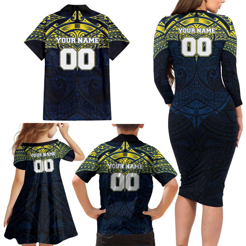 Personalized North Queensland Cowboys Family Matching Long Sleeve Bodycon Dress and Hawaiian Shirt Polynesian Tribal Pattern Style