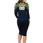 Personalized North Queensland Cowboys Family Matching Long Sleeve Bodycon Dress and Hawaiian Shirt Polynesian Tribal Pattern Style