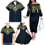 Personalized North Queensland Cowboys Family Matching Off The Shoulder Long Sleeve Dress and Hawaiian Shirt Polynesian Tribal Pattern Style
