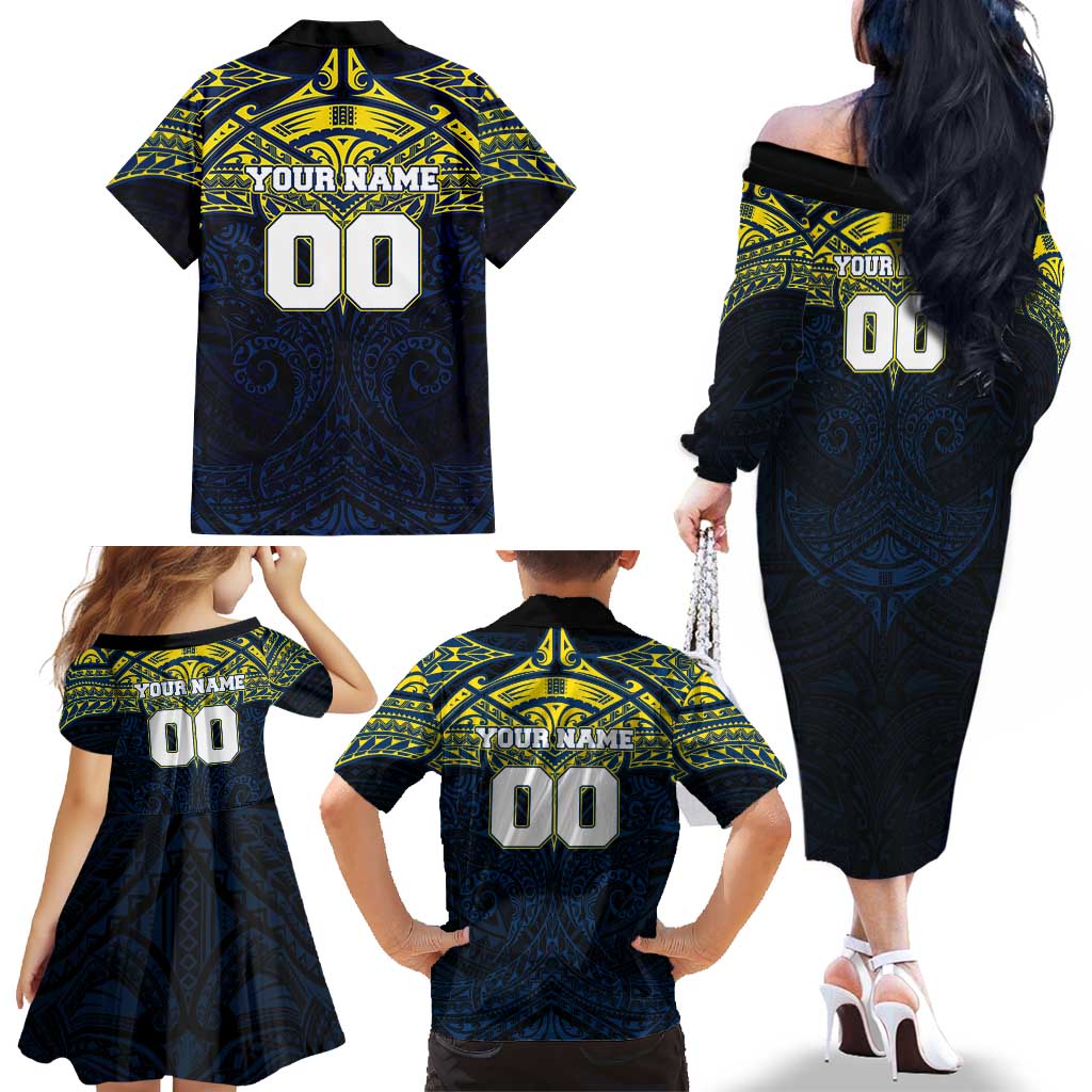Personalized North Queensland Cowboys Family Matching Off The Shoulder Long Sleeve Dress and Hawaiian Shirt Polynesian Tribal Pattern Style