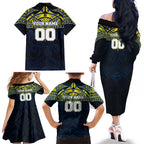 Personalized North Queensland Cowboys Family Matching Off The Shoulder Long Sleeve Dress and Hawaiian Shirt Polynesian Tribal Pattern Style