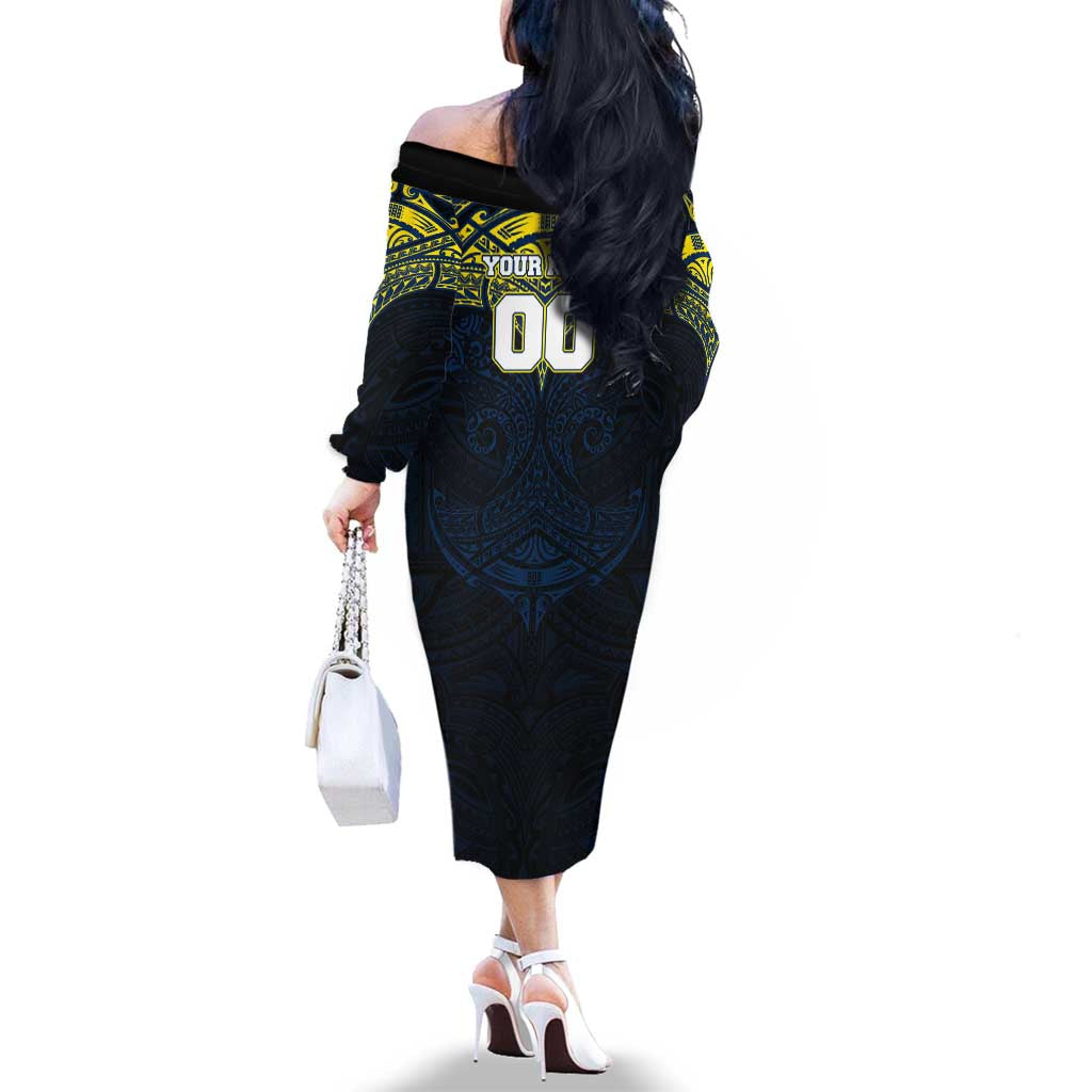 Personalized North Queensland Cowboys Family Matching Off The Shoulder Long Sleeve Dress and Hawaiian Shirt Polynesian Tribal Pattern Style