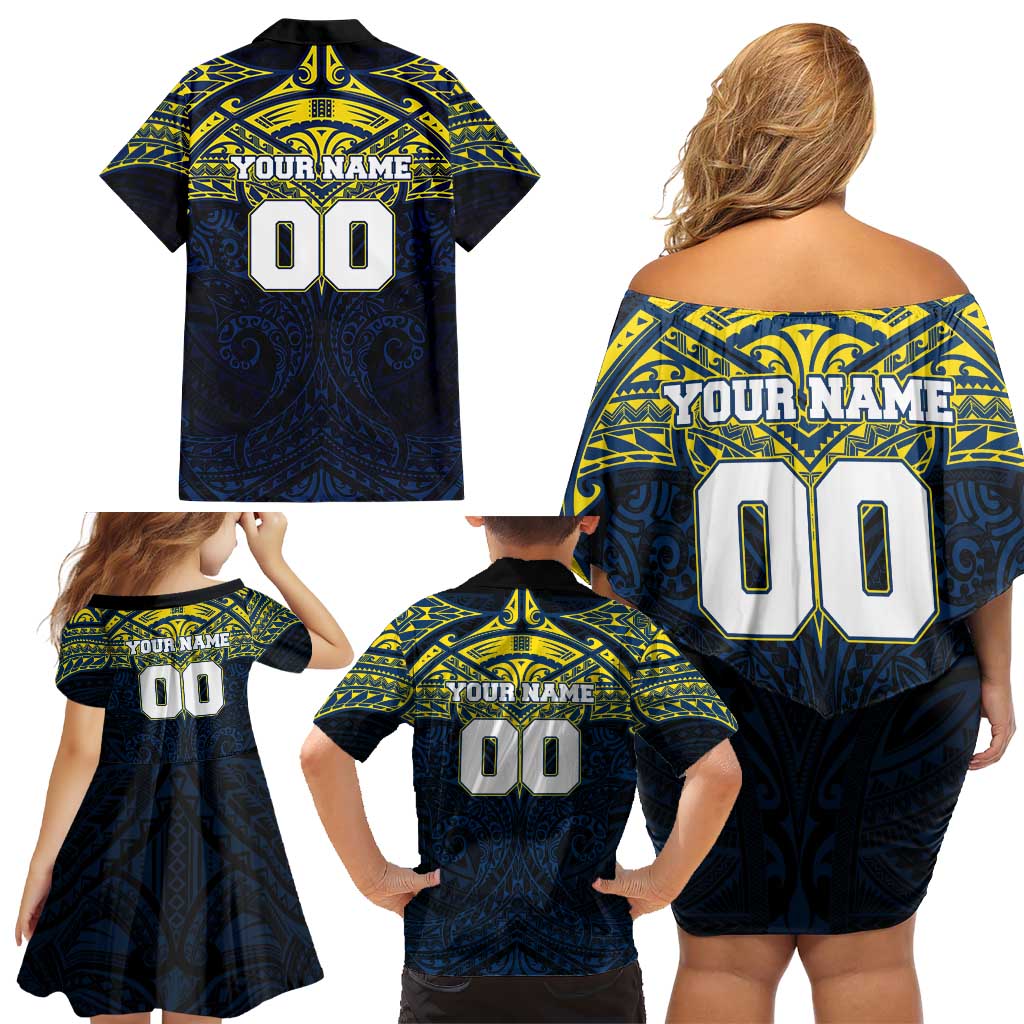 Personalized North Queensland Cowboys Family Matching Off Shoulder Short Dress and Hawaiian Shirt Polynesian Tribal Pattern Style