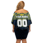 Personalized North Queensland Cowboys Family Matching Off Shoulder Short Dress and Hawaiian Shirt Polynesian Tribal Pattern Style