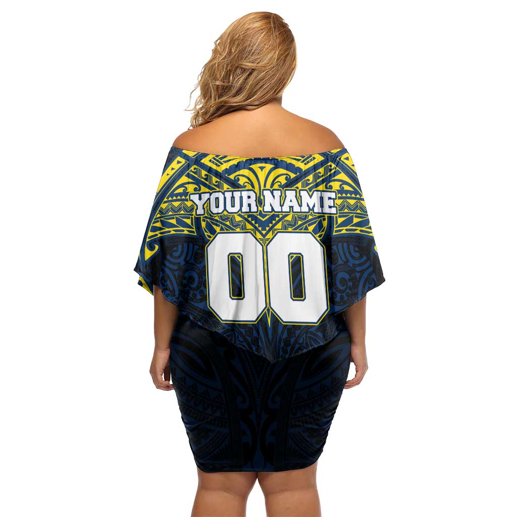Personalized North Queensland Cowboys Family Matching Off Shoulder Short Dress and Hawaiian Shirt Polynesian Tribal Pattern Style