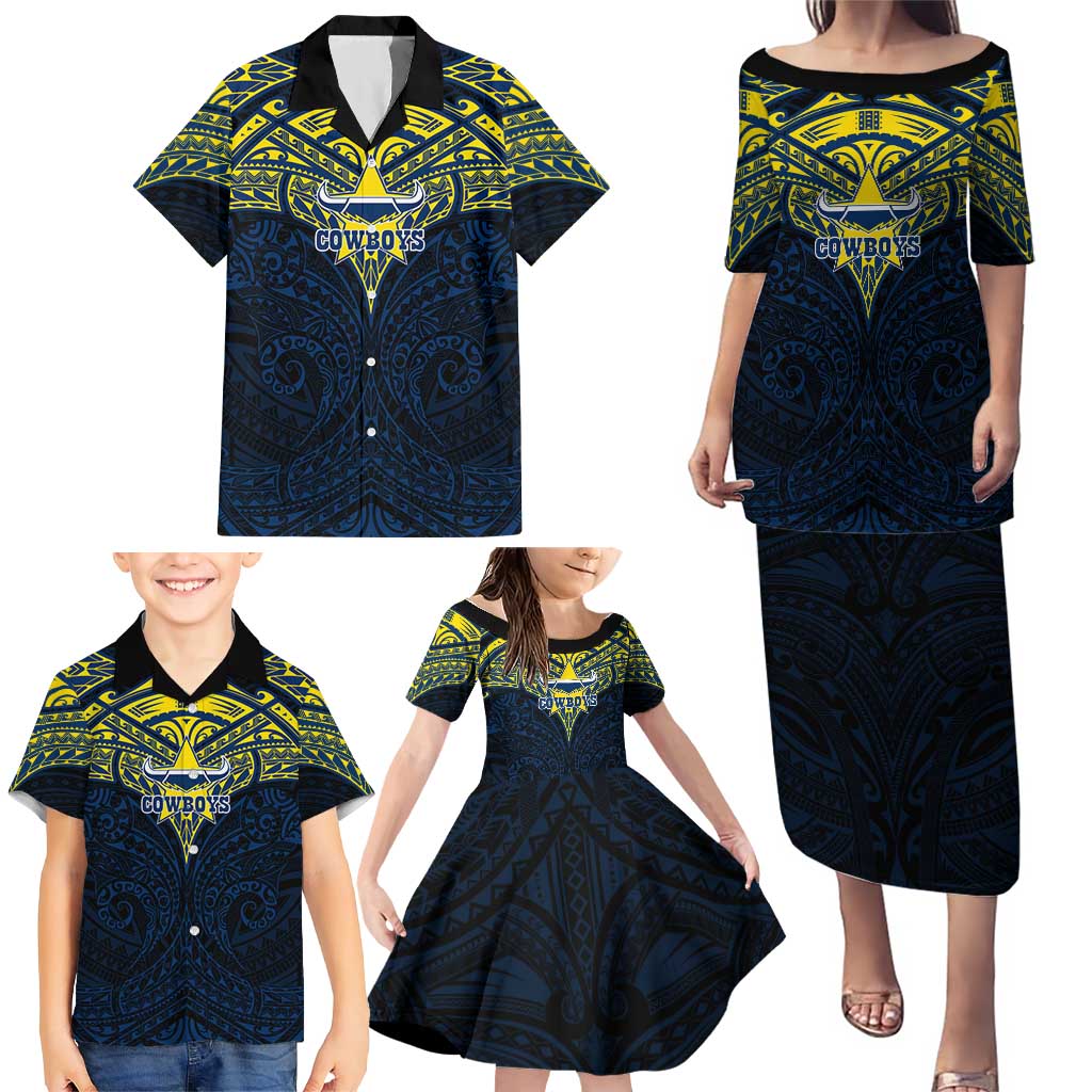 Personalized North Queensland Cowboys Family Matching Puletasi and Hawaiian Shirt Polynesian Tribal Pattern Style