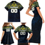 Personalized North Queensland Cowboys Family Matching Short Sleeve Bodycon Dress and Hawaiian Shirt Polynesian Tribal Pattern Style