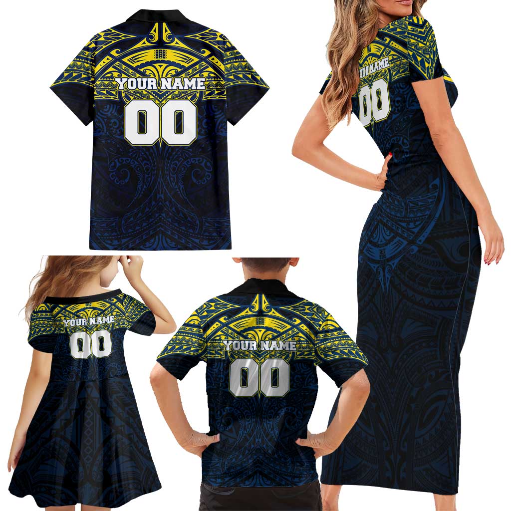 Personalized North Queensland Cowboys Family Matching Short Sleeve Bodycon Dress and Hawaiian Shirt Polynesian Tribal Pattern Style