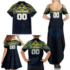 Personalized North Queensland Cowboys Family Matching Summer Maxi Dress and Hawaiian Shirt Polynesian Tribal Pattern Style