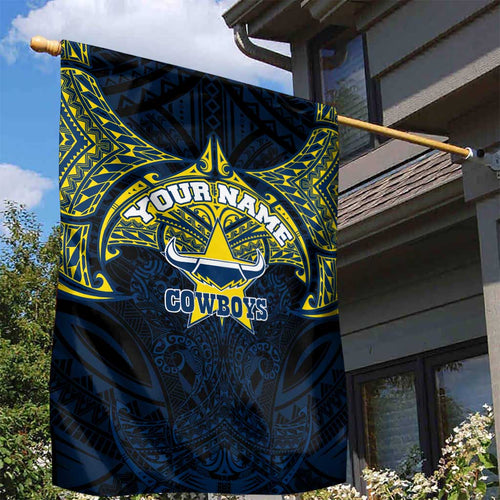 Personalized North Queensland Cowboys Garden Flag Polynesian Tribal Pattern Style
