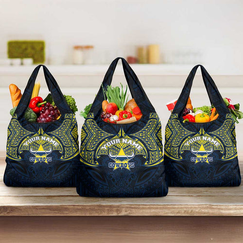 Personalized North Queensland Cowboys Grocery Bag Polynesian Tribal Pattern Style