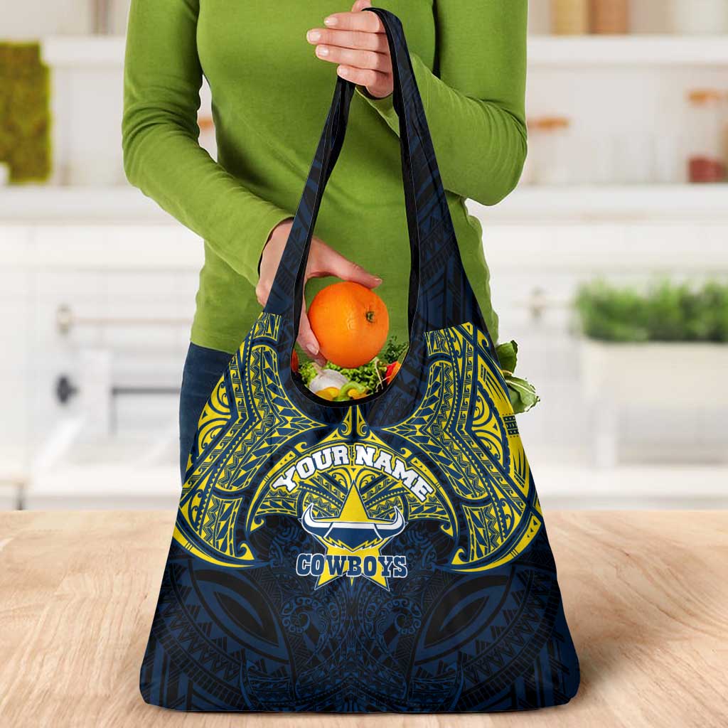 Personalized North Queensland Cowboys Grocery Bag Polynesian Tribal Pattern Style