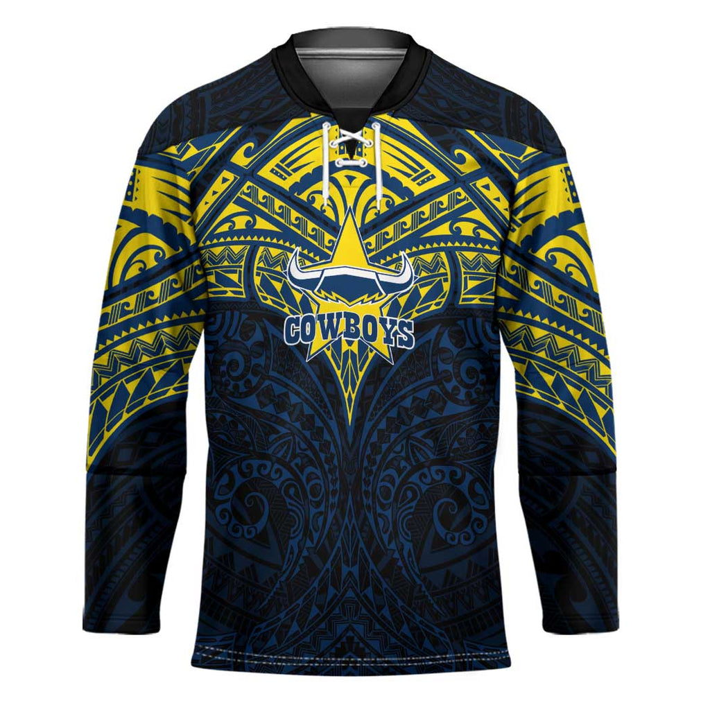 Personalized North Queensland Cowboys Hockey Jersey Polynesian Tribal Pattern Style