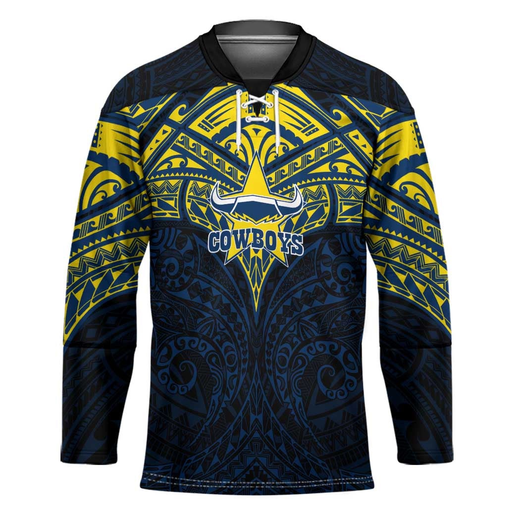 Personalized North Queensland Cowboys Hockey Jersey Polynesian Tribal Pattern Style