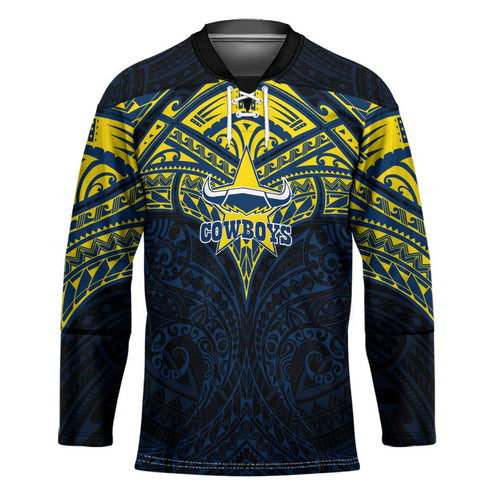 Personalized North Queensland Cowboys Hockey Jersey Polynesian Tribal Pattern Style